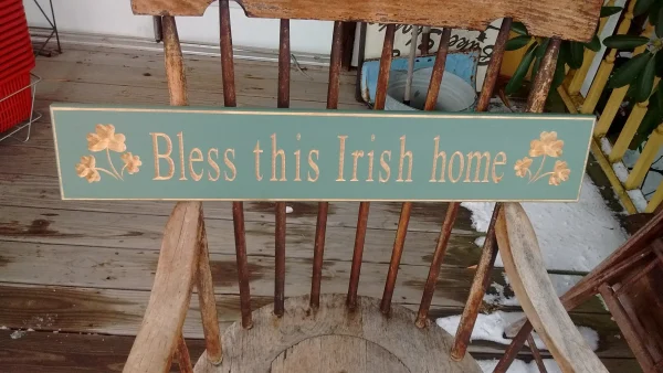 "Bless This Irish Home" Wooden Sign - Green, Black, Antique White Made in USA