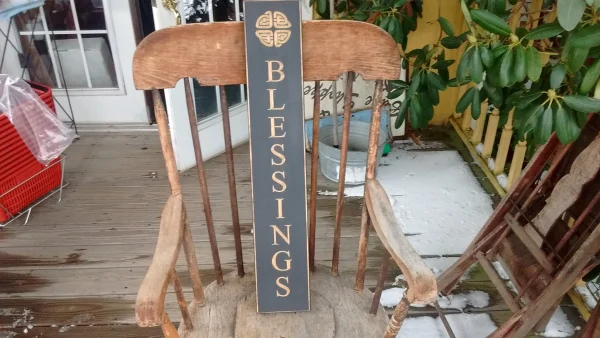 "Blessings" Wooden Sign with Black Background Made in USA 30 Inches