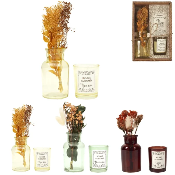 1 piece - SCENTED CANDLE AND DRIED FLOWERS - for color option contact us on 03 46 45 47